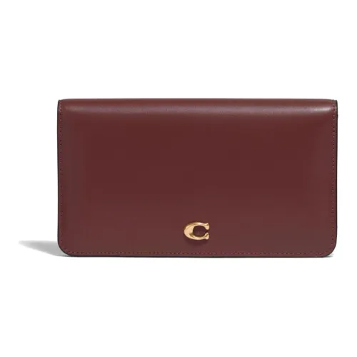COACH Slim Wallet Cow Leather Wallet Small Size Women's Brass/Wine Red
