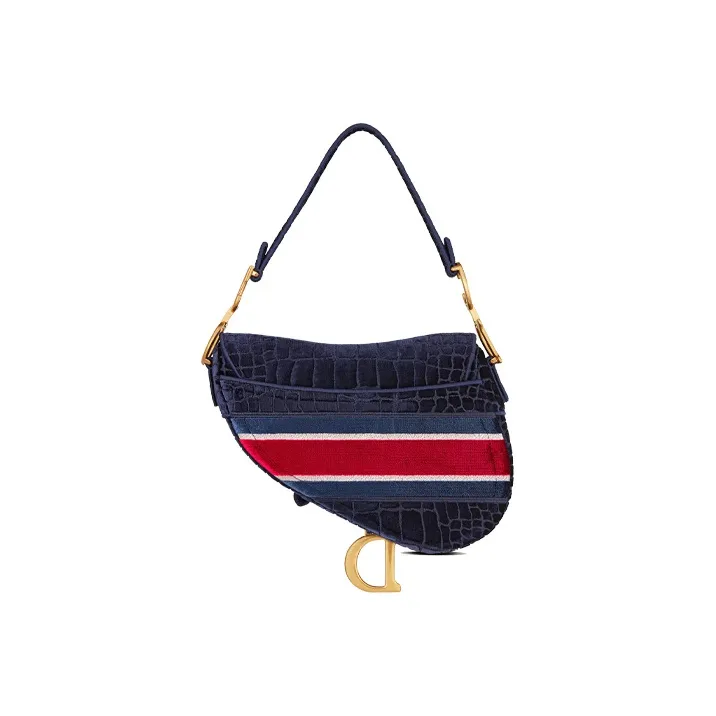 DIOR Saddle Velvet One Shoulder Handbags Women's Blue-2