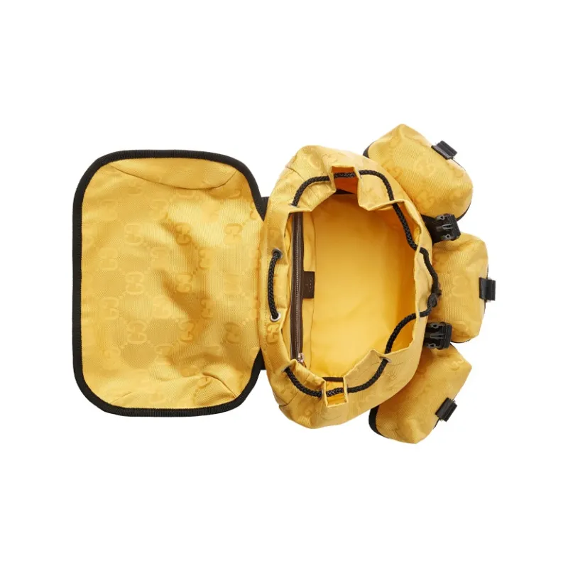 GUCCI Nylon And Leather Backpack Unisex Yellow/Black-5