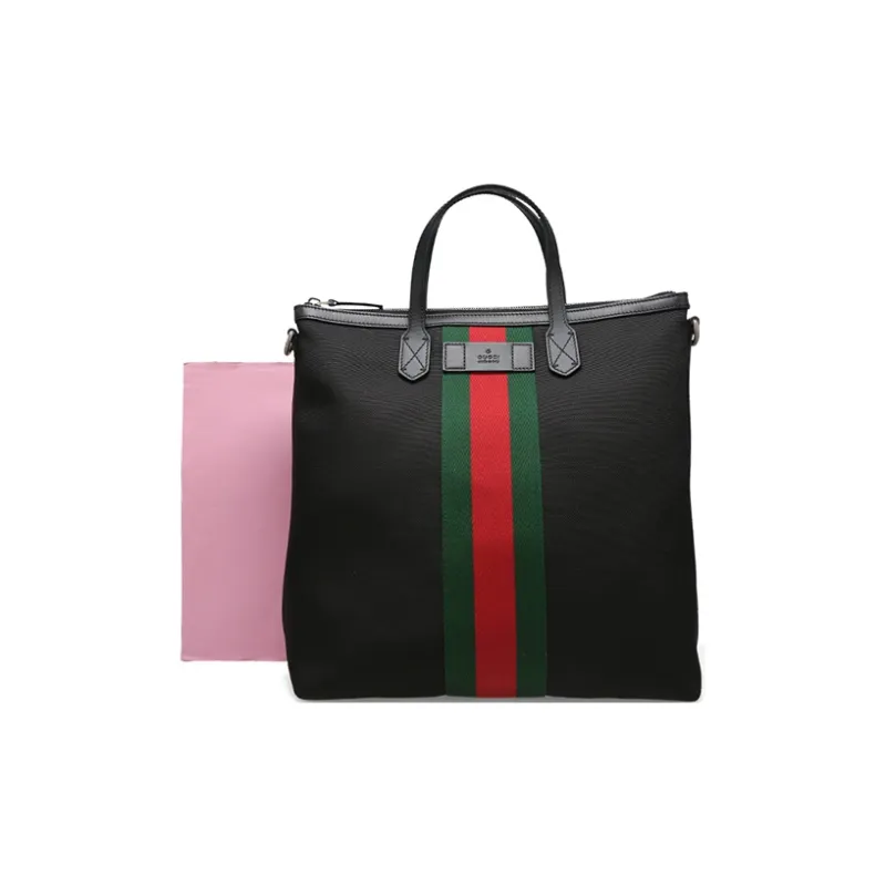 GUCCI Canvas With Leather Canvas Bag, Handbag Men's Black-3