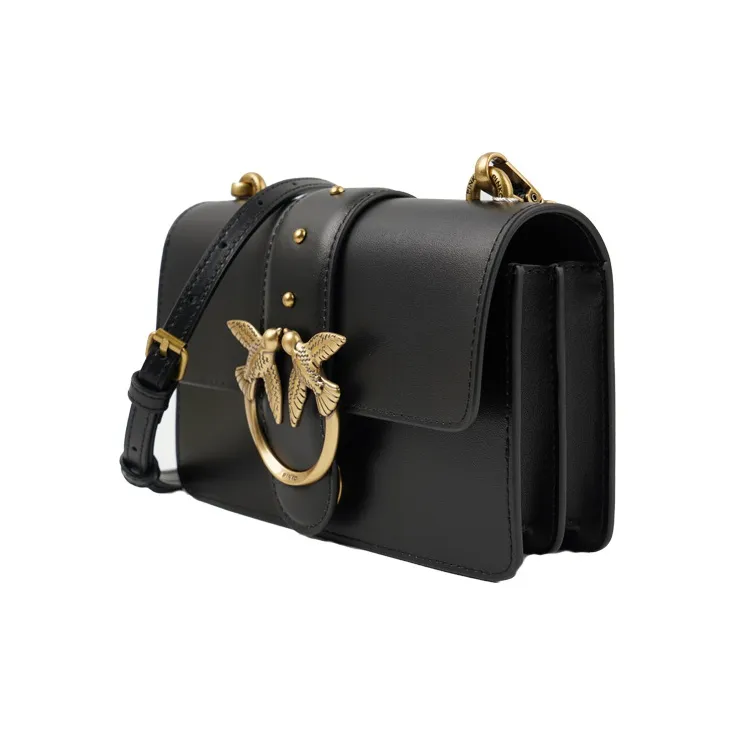 PINKO SIMPLY Cow Leather Crossbody Bag Mini Women's Black/Black Gold-1
