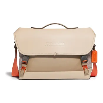 COACH League Canvas With Leather Messenger Bag, Shoulder Bag, Crossbody Bag, Handbag Tubas Men's Beige Orange