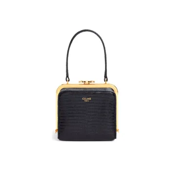 CELINE Lizard Leather Makeup Box Makeup Bag Handbag Regular Women's Black