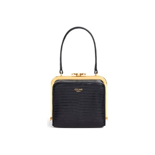 CELINE Lizard Leather Makeup Box Makeup Bag Handbag Regular Women's Black