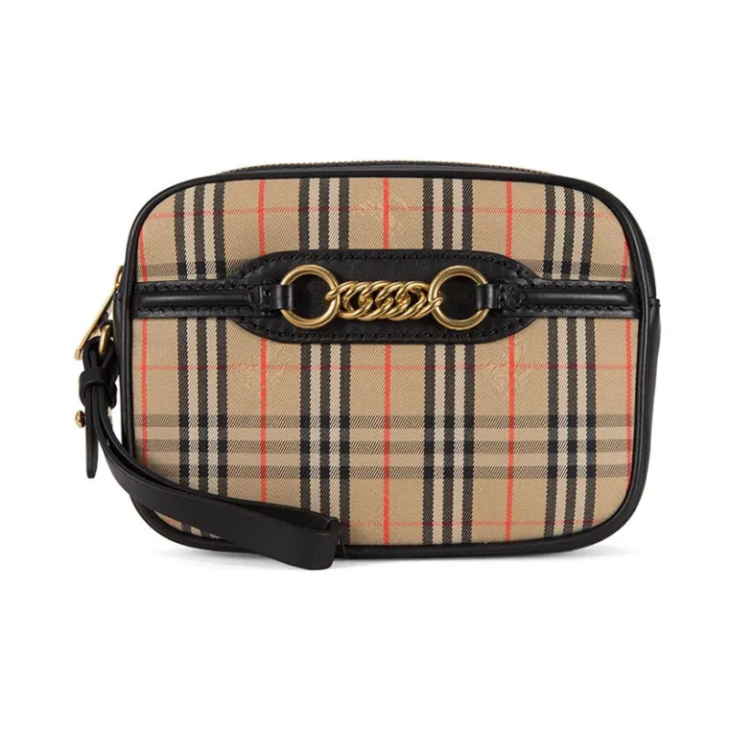 Burberry Bum Bag 1983 Check Link With Leather Trim Black-0