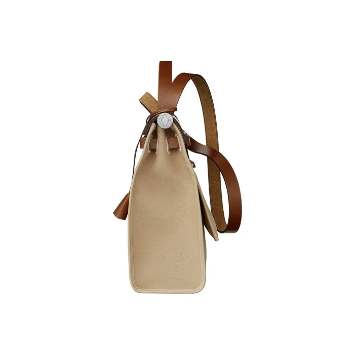 HERMES Herbag Zip Canvas With Hunter Cow Leather Handbag Shoulder Bag Crossbody Bag Regular Unisex Tawny-1