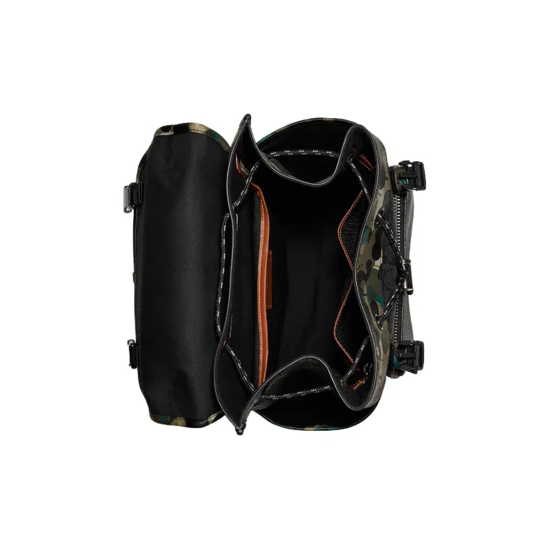 COACH Coated Canvas With Soft Pebbled Leather Backpack Large Size Men's Black Monogram With Camouflage-2