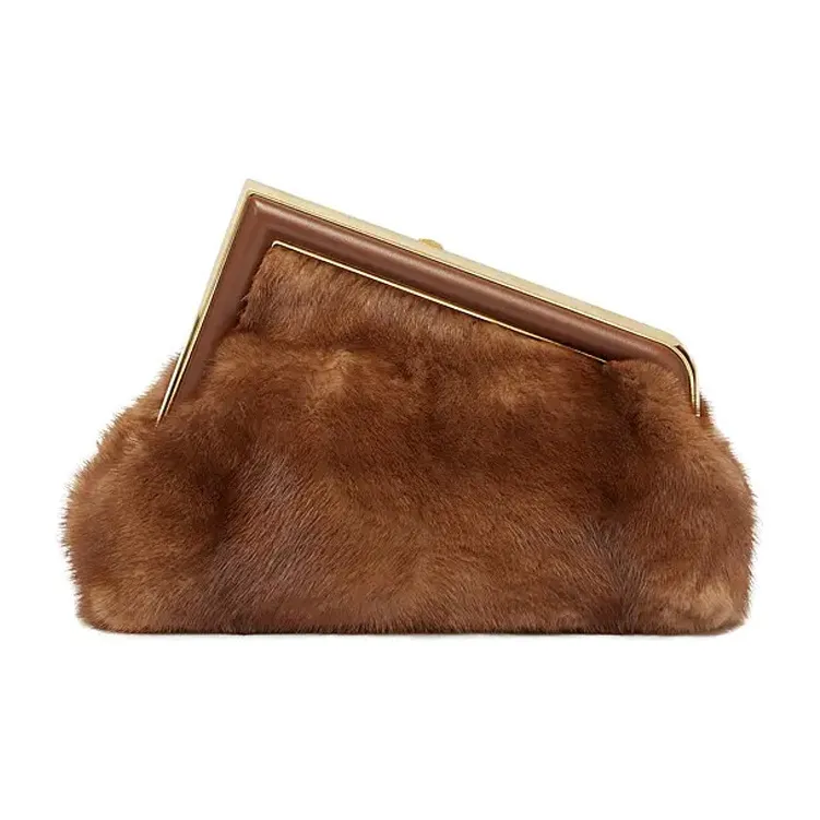 FENDI Fendi First Mink Fur Shoulder Bag Crossbody Bag Clutches Small Size Women's Brown-2