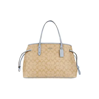 COACH Drawstring PVC Bonded Leather Handbags Shoulder Bags Large Size Women's Khaki & Blue