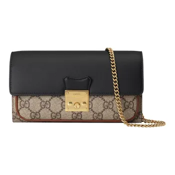 GUCCI Padlock Canvas With Leather Wallet Lock Shoulder Bag Crossbody Bag Women's Ebony/Black