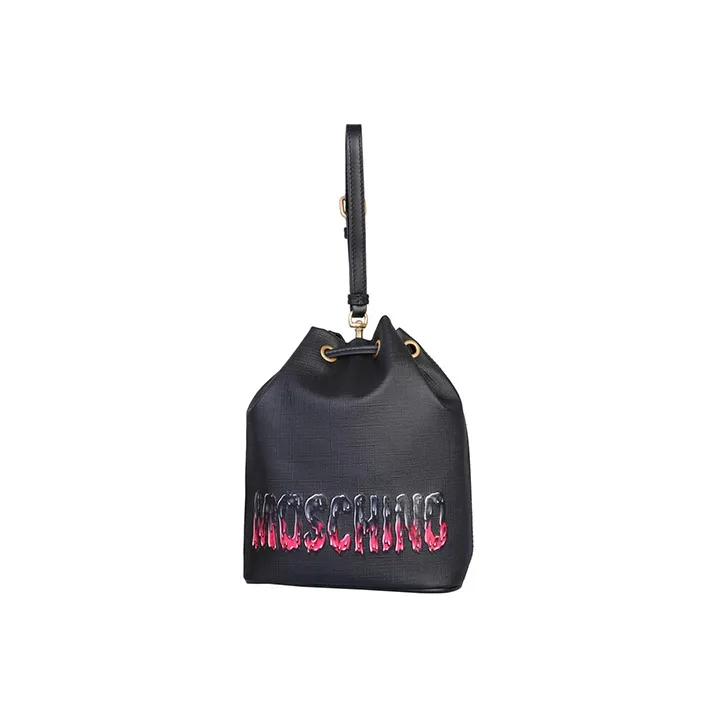 MOSCHINO Leather Bucket Bags Shoulder Bag Crossbody Bag Mini Women's Black-3