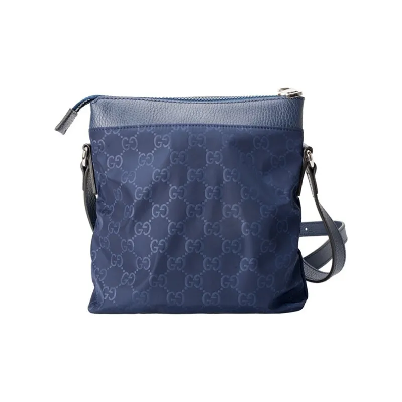 GUCCI Nylon With Leather Messenger Bag Shoulder Bag Crossbody Bag Regular Men's Blue-3