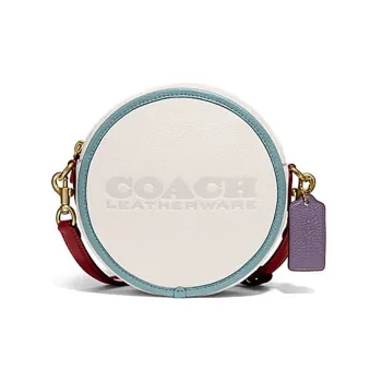 COACH Kia Leather Small Round Bag, Handbag, Shoulder Bag, Crossbody Bag Trumpets Women's Blue White Multicolor