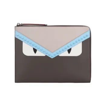 FENDI Cow Leather Clutch Regular Women's White Brown Blue