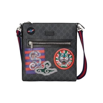 GUCCI Leather Canvas With Leather Messenger Bag, Crossbody Bag, Shoulder Bag Unisex