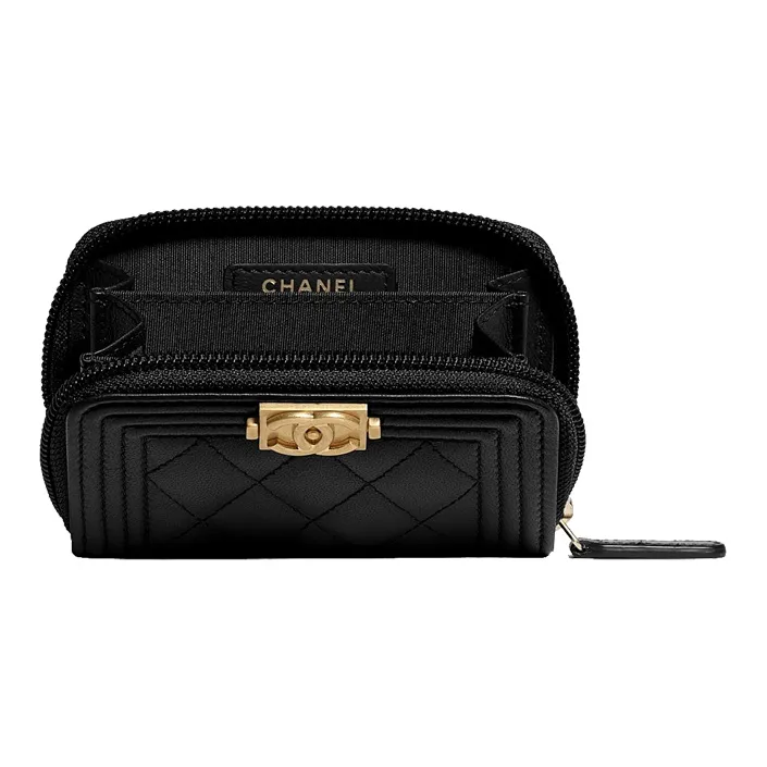 CHANEL Leboy Sheepskin Wallet Women's Black-2