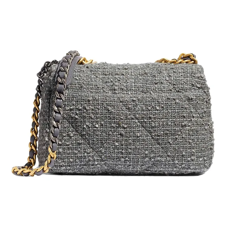 CHANEL 19Bag Soft Tweed Fabric Chain Shoulder Bag, Crossbody Bag Trumpets Women's Gray-1