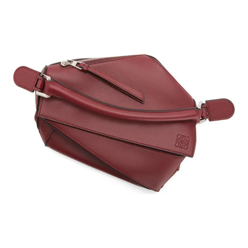 LOEWE Puzzle Calfskin Geometric Bag Puzzle Bag Shoulder Bag Crossbody Bag Handbag Small Size Women's Berry Red-5