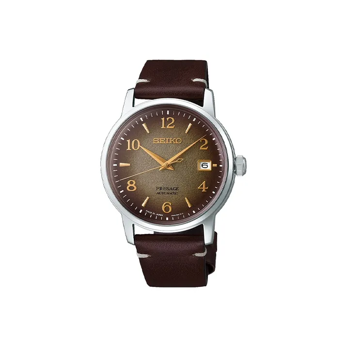 SEIKO Automatic Mechanical Movement Leather Watch Bands Watch Unisex Coffee Watch Dial SARY183-0