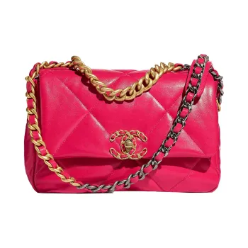 CHANEL 19Bag Lambskin Flap Bag, Chain Shoulder Bag, Crossbody Bag Trumpets Women's Rose Red