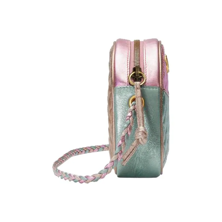 GUCCI Leather Shoulder Bag, Crossbody Bag Mini Women's Pink/Light Blue/Gold-3