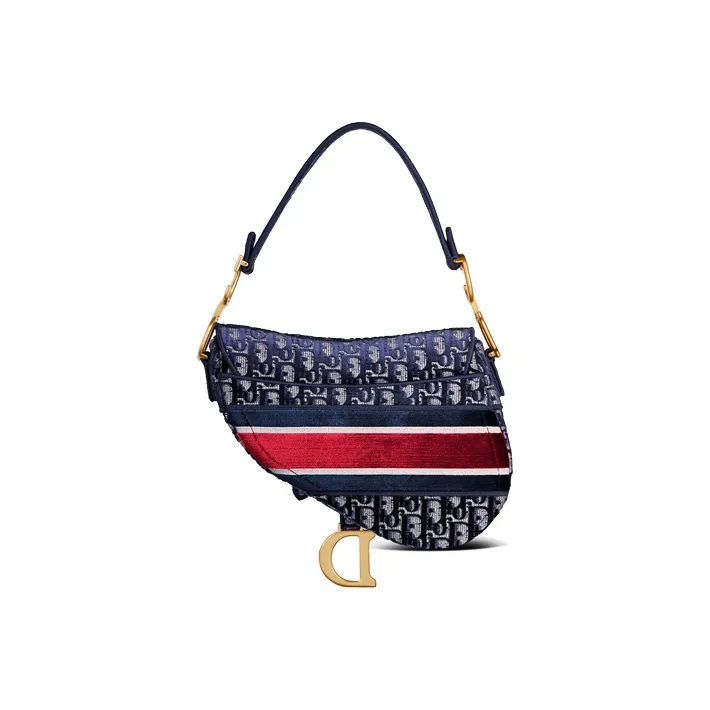 DIOR Saddle Velvet Saddle Bags One Shoulder Handbags Women's Blue-3