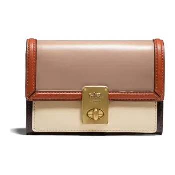 COACH Hutton Cow Leather Clutch Wallet Women's Mixed Taupe