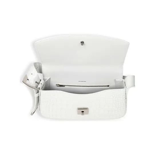 Balenciaga Calfskin Shoulder Bag, Portable Crossbody Bag Women's White-3