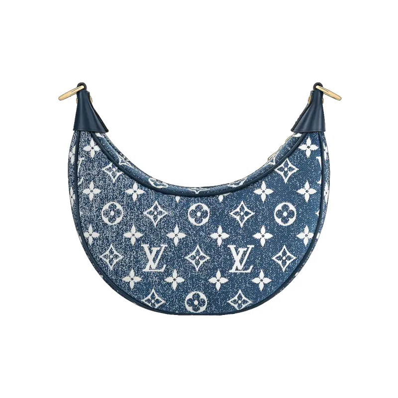 LOUIS VUITTON Loop Baguette Handbag Denim Jacquard Navy Blue-4