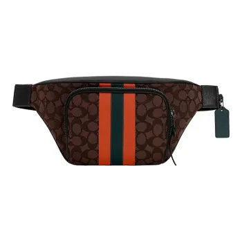 COACH Thompson Pebbled Leather Multifunctional Fanny Pack Large Size Men's Red Brown