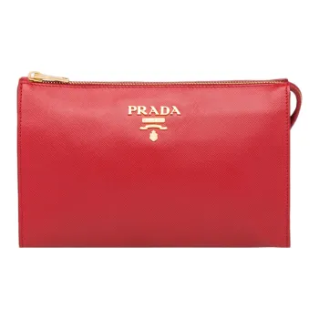 PRADA Cow Leather Clutch Women's Red