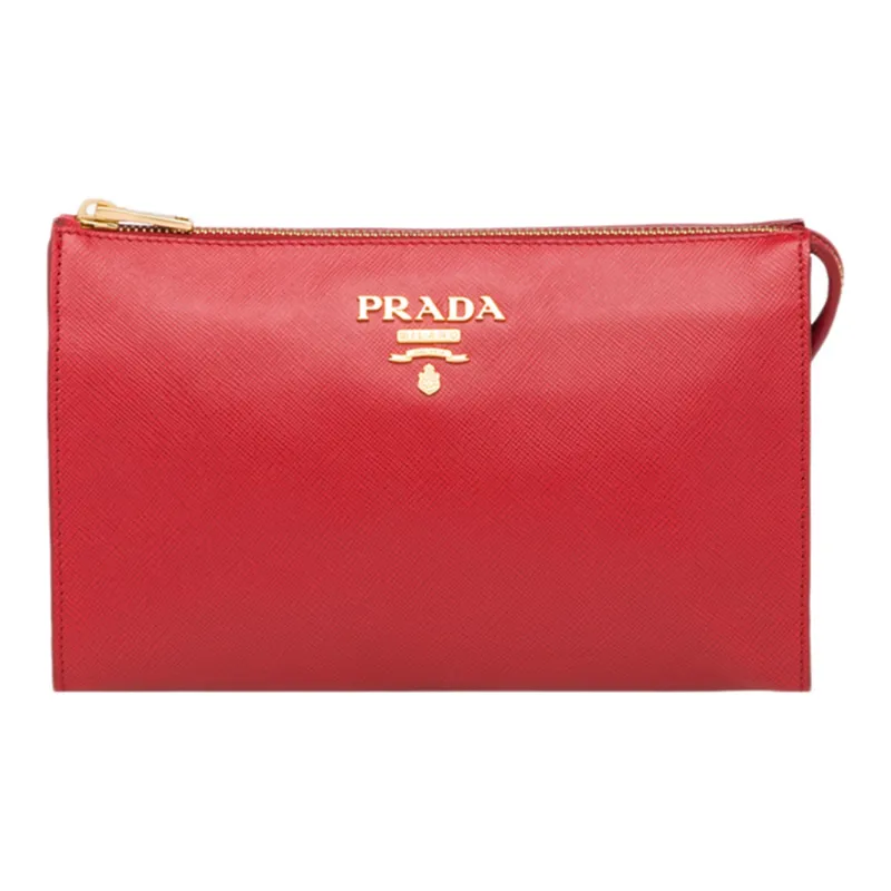 PRADA Cow Leather Clutch Women's Red-0