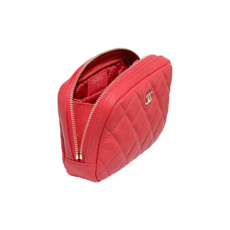 CHANEL Grain Embossed Calfskin & Metal Clutch Women's Red-2
