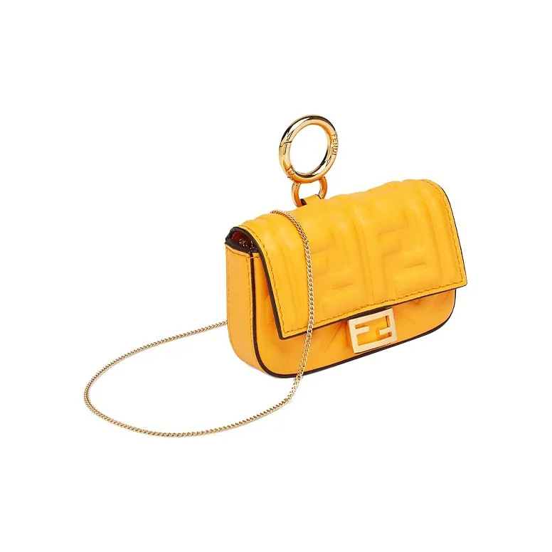FENDI Baguette Nappa Leather Chain Pendant Coin Purse, Shoulder Bag, Crossbody Bag Women's Orange-1