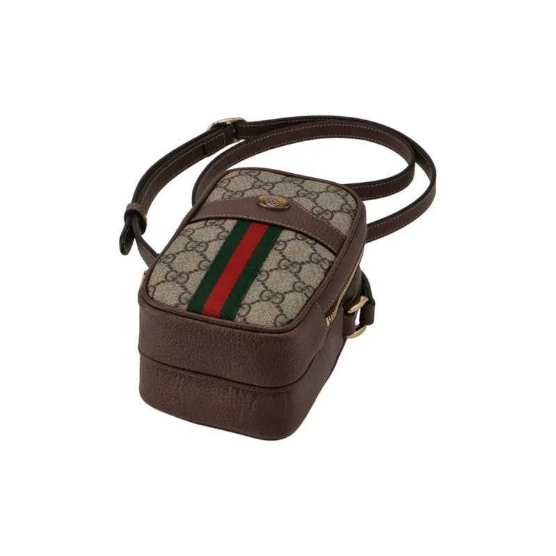 GUCCI Ophidia Canvas With Leather Shoulder Bag Unisex Ebony/Brown-3
