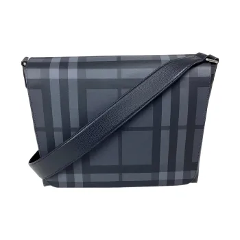 Burberry Cow Leather Trim Messenger Bag, Crossbody Bag, Shoulder Bag Men's Dark Gray Blue
