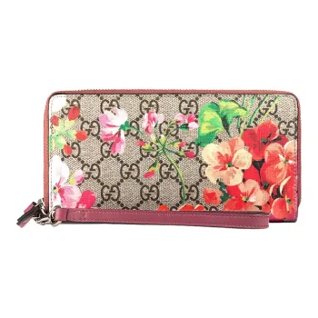 GUCCI GG Blooms Canvas With Leather Handheld Wristband Wallet Regular Women's Ebony/Pink