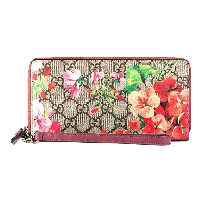 GUCCI GG Blooms Canvas With Leather Handheld Wristband Wallet Regular Women's Ebony/Pink-0