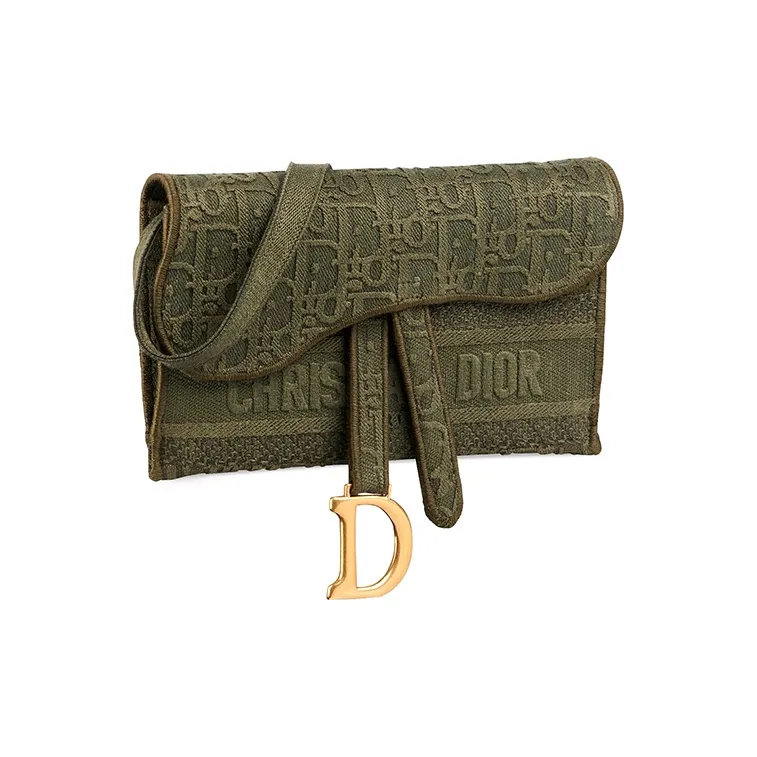 DIOR Saddle Denim Shoulder Bag Women's Green-1