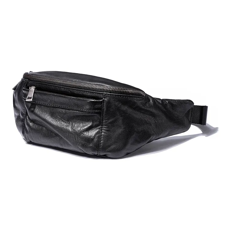 Ace Paul Genuine Leather Top Grain Cow Leather Crossbody Bags Fanny Pack Sling Bags Medium Size Unisex Black-1