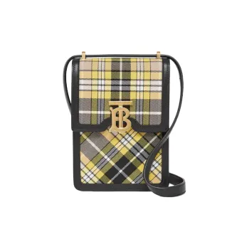 Burberry Robin Cotton Shoulder Bag Crossbody Bag Cell Phone Pouch Women's Mango Yellow With Floral Pattern