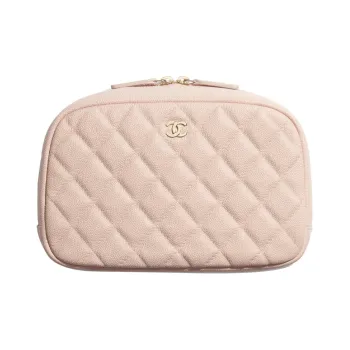 CHANEL Grain Embossed Caviar Calfskin With Metal Pouch, Zipper Clutch Women's Pink