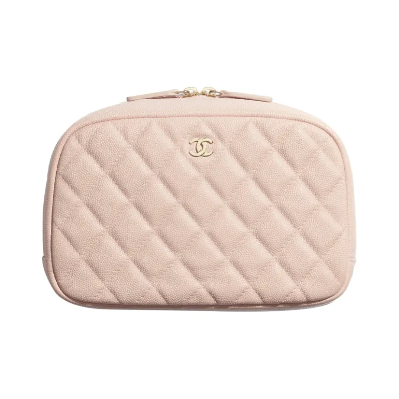 CHANEL Grain Embossed Caviar Calfskin With Metal Pouch, Zipper Clutch Women's Pink-0