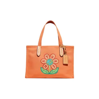 COACH Recycled Tote Leather Tote Bag Shopping Bag Shoulder Bags Handbags Large Size Women's Orange