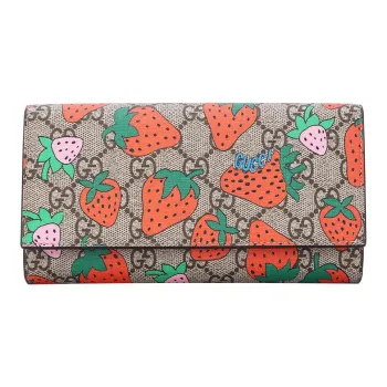 GUCCI Cow Leather Card Holder Wallet Women's Ebony/Red/Pink