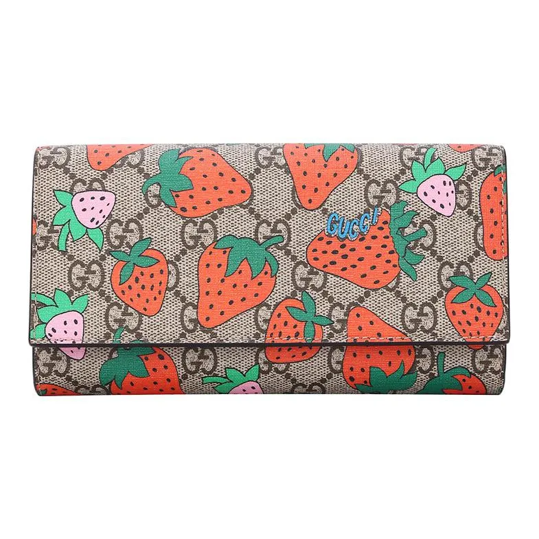 GUCCI Cow Leather Card Holder Wallet Women's Ebony/Red/Pink-0