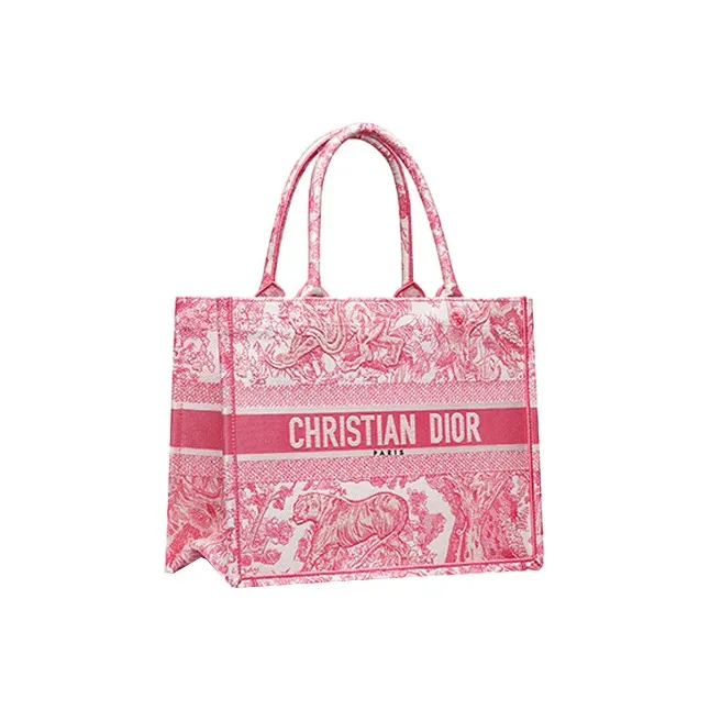 DIOR BookTote Fabric Tote Bag Shopping Bag Handbag Medium Size Women's Pink Peony-1