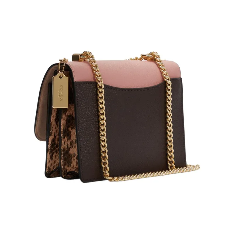 COACH Klare Canvas Leather Chain Bag Shoulder Bag Crossbody Bag Medium Size Women's Brown Monogram & Shell Pink-1