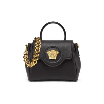 VERSACE Cow Leather Handbag Shoulder Bag Crossbody Bag Small Size Women's Black