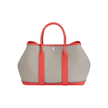 HERMES Garden Party Canvas With Leather Garden Bag Canvas Bag Handbag Women's Orange & Ecru